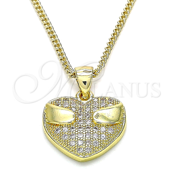 Collares con Dije 04.156.0343.20 Oro Laminado, Diseño de Corazón, con Blanca Micro Pave, Pulido, Tono Dorado (20 Inches Length)
