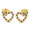 Arete Dormilona 02.156.0388.1 Oro Laminado, Diseño de Corazón, con Granate and Blanca Micro Pave, Pulido, Tono Dorado