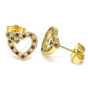 Arete Dormilona 02.156.0388.1 Oro Laminado, Diseño de Corazón, con Granate and Blanca Micro Pave, Pulido, Tono Dorado