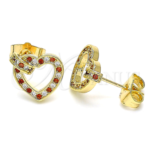 Arete Dormilona 02.156.0388.1 Oro Laminado, Diseño de Corazón, con Granate and Blanca Micro Pave, Pulido, Tono Dorado