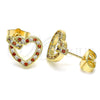 Arete Dormilona 02.156.0388.1 Oro Laminado, Diseño de Corazón, con Granate and Blanca Micro Pave, Pulido, Tono Dorado