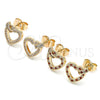 Arete Dormilona 02.156.0388.1 Oro Laminado, Diseño de Corazón, con Granate and Blanca Micro Pave, Pulido, Tono Dorado