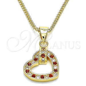 Collares con Dije 04.156.0344.1.20 Oro Laminado, Diseño de Corazón, con Granate and Blanca Micro Pave, Pulido, Tono Dorado (20 Inches Length)