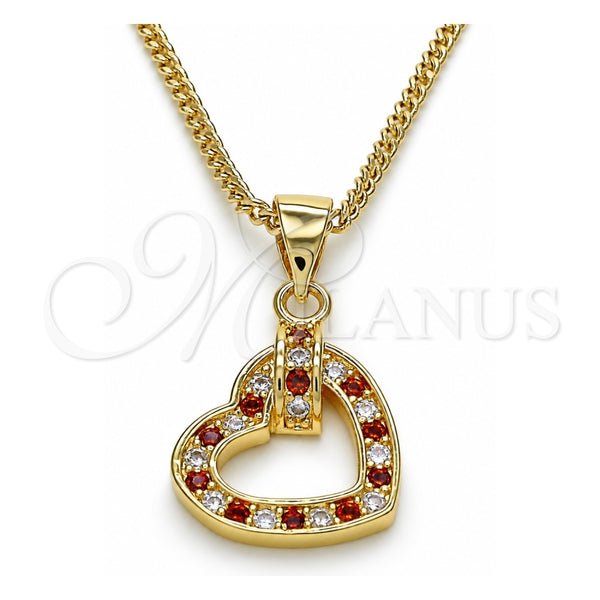 Collares con Dije 04.156.0344.1.20 Oro Laminado, Diseño de Corazón, con Granate and Blanca Micro Pave, Pulido, Tono Dorado (20 Inches Length)