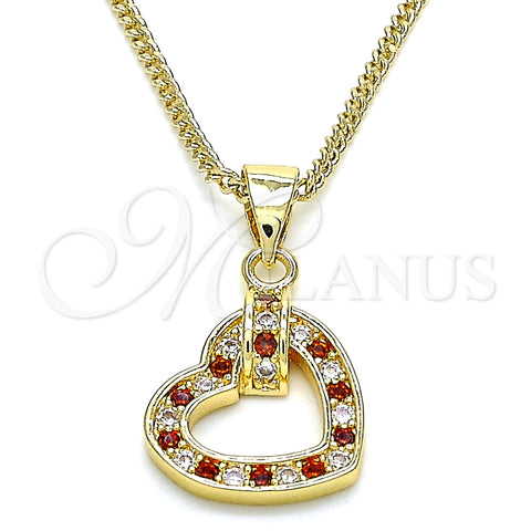 Collares con Dije 04.156.0344.1.20 Oro Laminado, Diseño de Corazón, con Granate and Blanca Micro Pave, Pulido, Tono Dorado (20 Inches Length)