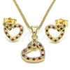 Juego de Arete y Dije de Adulto 10.156.0281.1 Oro Laminado, Diseño de Corazón, con Granate and Blanca Micro Pave, Pulido, Tono Dorado