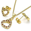 Juego de Arete y Dije de Adulto 10.156.0281.1 Oro Laminado, Diseño de Corazón, con Granate and Blanca Micro Pave, Pulido, Tono Dorado