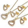 Juego de Arete y Dije de Adulto 10.156.0281.1 Oro Laminado, Diseño de Corazón, con Granate and Blanca Micro Pave, Pulido, Tono Dorado