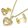 Juego de Arete y Dije de Adulto 10.156.0282.1 Oro Laminado, Diseño de Corazón y Amor, con Granate and Blanca Micro Pave, Pulido, Tono Dorado