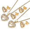 Juego de Arete y Dije de Adulto 10.156.0282.1 Oro Laminado, Diseño de Corazón y Amor, con Granate and Blanca Micro Pave, Pulido, Tono Dorado