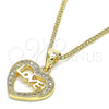Collares con Dije 04.156.0345.20 Oro Laminado, Diseño de Corazón y Amor, con Blanca Micro Pave, Pulido, Tono Dorado (20 Inches Length)
