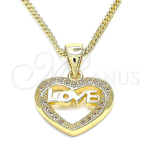 Collares con Dije 04.156.0345.20 Oro Laminado, Diseño de Corazón y Amor, con Blanca Micro Pave, Pulido, Tono Dorado (20 Inches Length)