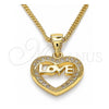 Collares con Dije 04.156.0345.20 Oro Laminado, Diseño de Corazón y Amor, con Blanca Micro Pave, Pulido, Tono Dorado (20 Inches Length)