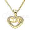 Collares con Dije 04.156.0345.20 Oro Laminado, Diseño de Corazón y Amor, con Blanca Micro Pave, Pulido, Tono Dorado (20 Inches Length)