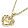 Collares con Dije 04.156.0345.1.20 Oro Laminado, Diseño de Corazón y Amor, con Granate and Blanca Micro Pave, Pulido, Tono Dorado (20 Inches Length)