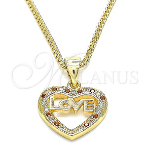 Collares con Dije 04.156.0345.1.20 Oro Laminado, Diseño de Corazón y Amor, con Granate and Blanca Micro Pave, Pulido, Tono Dorado (20 Inches Length)