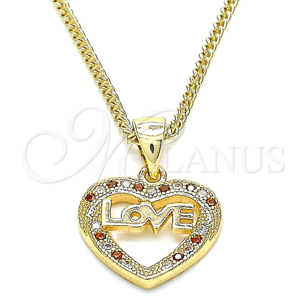 Collares con Dije 04.156.0345.1.20 Oro Laminado, Diseño de Corazón y Amor, con Granate and Blanca Micro Pave, Pulido, Tono Dorado (20 Inches Length)