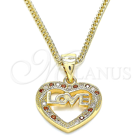 Collares con Dije 04.156.0345.1.20 Oro Laminado, Diseño de Corazón y Amor, con Granate and Blanca Micro Pave, Pulido, Tono Dorado (20 Inches Length)