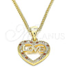 Collares con Dije 04.156.0345.1.20 Oro Laminado, Diseño de Corazón y Amor, con Granate and Blanca Micro Pave, Pulido, Tono Dorado (20 Inches Length)
