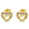 Arete Dormilona 02.156.0389.1 Oro Laminado, Diseño de Corazón y Amor, con Granate and Blanca Micro Pave, Pulido, Tono Dorado