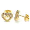 Arete Dormilona 02.156.0389.1 Oro Laminado, Diseño de Corazón y Amor, con Granate and Blanca Micro Pave, Pulido, Tono Dorado
