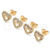 Arete Dormilona 02.156.0389.1 Oro Laminado, Diseño de Corazón y Amor, con Granate and Blanca Micro Pave, Pulido, Tono Dorado