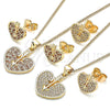 Juego de Arete y Dije de Adulto 10.156.0149.2 Oro Laminado, Diseño de Corazón, con Granate and Blanca Micro Pave, Pulido, Tono Dorado