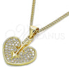 Collares con Dije 04.156.0346.20 Oro Laminado, Diseño de Corazón, con Blanca Micro Pave, Pulido, Tono Dorado (20 Inches Length)