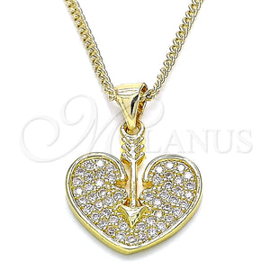 Collares con Dije 04.156.0346.20 Oro Laminado, Diseño de Corazón, con Blanca Micro Pave, Pulido, Tono Dorado (20 Inches Length)