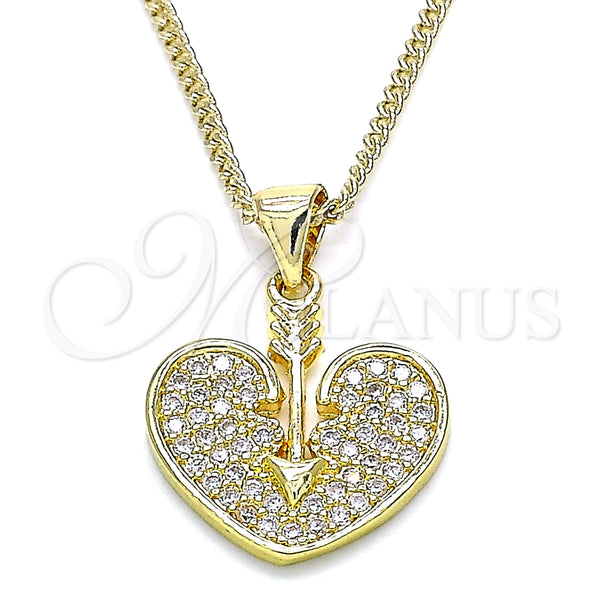 Collares con Dije 04.156.0346.20 Oro Laminado, Diseño de Corazón, con Blanca Micro Pave, Pulido, Tono Dorado (20 Inches Length)
