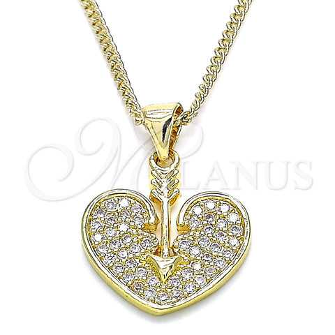 Collares con Dije 04.156.0346.20 Oro Laminado, Diseño de Corazón, con Blanca Micro Pave, Pulido, Tono Dorado (20 Inches Length)