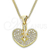 Collares con Dije 04.156.0346.20 Oro Laminado, Diseño de Corazón, con Blanca Micro Pave, Pulido, Tono Dorado (20 Inches Length)