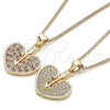Collares con Dije 04.156.0346.20 Oro Laminado, Diseño de Corazón, con Blanca Micro Pave, Pulido, Tono Dorado (20 Inches Length)