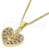 Collares con Dije 04.156.0346.1.20 Oro Laminado, Diseño de Corazón, con Granate and Blanca Micro Pave, Pulido, Tono Dorado (20 Inches Length)