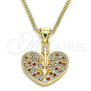 Collares con Dije 04.156.0346.1.20 Oro Laminado, Diseño de Corazón, con Granate and Blanca Micro Pave, Pulido, Tono Dorado (20 Inches Length)