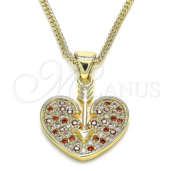 Collares con Dije 04.156.0346.1.20 Oro Laminado, Diseño de Corazón, con Granate and Blanca Micro Pave, Pulido, Tono Dorado (20 Inches Length)