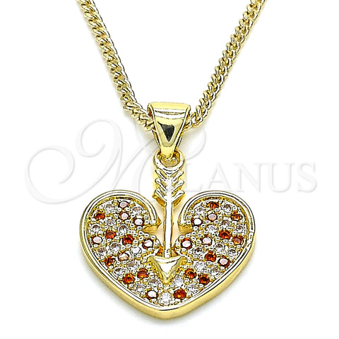 Collares con Dije 04.156.0346.1.20 Oro Laminado, Diseño de Corazón, con Granate and Blanca Micro Pave, Pulido, Tono Dorado (20 Inches Length)