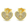 Arete Dormilona 02.156.0480 Oro Laminado, Diseño de Corazón, con Blanca Micro Pave, Pulido, Tono Dorado