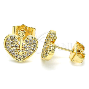 Arete Dormilona 02.156.0480 Oro Laminado, Diseño de Corazón, con Blanca Micro Pave, Pulido, Tono Dorado