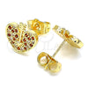 Arete Dormilona 02.156.0480.1 Oro Laminado, Diseño de Corazón, con Granate and Blanca Micro Pave, Pulido, Tono Dorado