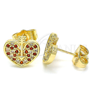 Arete Dormilona 02.156.0480.1 Oro Laminado, Diseño de Corazón, con Granate and Blanca Micro Pave, Pulido, Tono Dorado