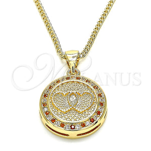 Collares con Dije 04.156.0347.1.20 Oro Laminado, Diseño de Corazón, con Granate and Blanca Micro Pave, Pulido, Tono Dorado (20 Inches Length)