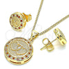 Juego de Arete y Dije de Adulto 10.156.0153.2 Oro Laminado, Diseño de Corazón, con Granate and Blanca Micro Pave, Pulido, Tono Dorado