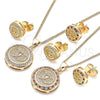 Juego de Arete y Dije de Adulto 10.156.0153.2 Oro Laminado, Diseño de Corazón, con Granate and Blanca Micro Pave, Pulido, Tono Dorado