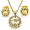Juego de Arete y Dije de Adulto 10.156.0155.2 Oro Laminado, Diseño de Corazón, con Granate and Blanca Micro Pave, Pulido, Tono Dorado