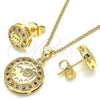 Juego de Arete y Dije de Adulto 10.156.0155.2 Oro Laminado, Diseño de Corazón, con Granate and Blanca Micro Pave, Pulido, Tono Dorado