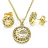 Juego de Arete y Dije de Adulto 10.156.0155.2 Oro Laminado, Diseño de Corazón, con Granate and Blanca Micro Pave, Pulido, Tono Dorado