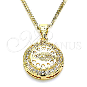 Collares con Dije 04.156.0348.20 Oro Laminado, Diseño de Corazón, con Blanca Micro Pave, Pulido, Tono Dorado (20 Inches Length)