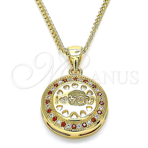 Collares con Dije 04.156.0348.1.20 Oro Laminado, Diseño de Corazón, con Granate and Blanca Micro Pave, Pulido, Tono Dorado (20 Inches Length)