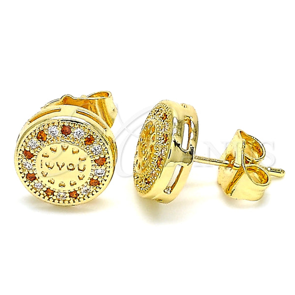 Arete Dormilona 02.156.0482.1 Oro Laminado, Diseño de Corazón, con Granate and Blanca Micro Pave, Pulido, Tono Dorado